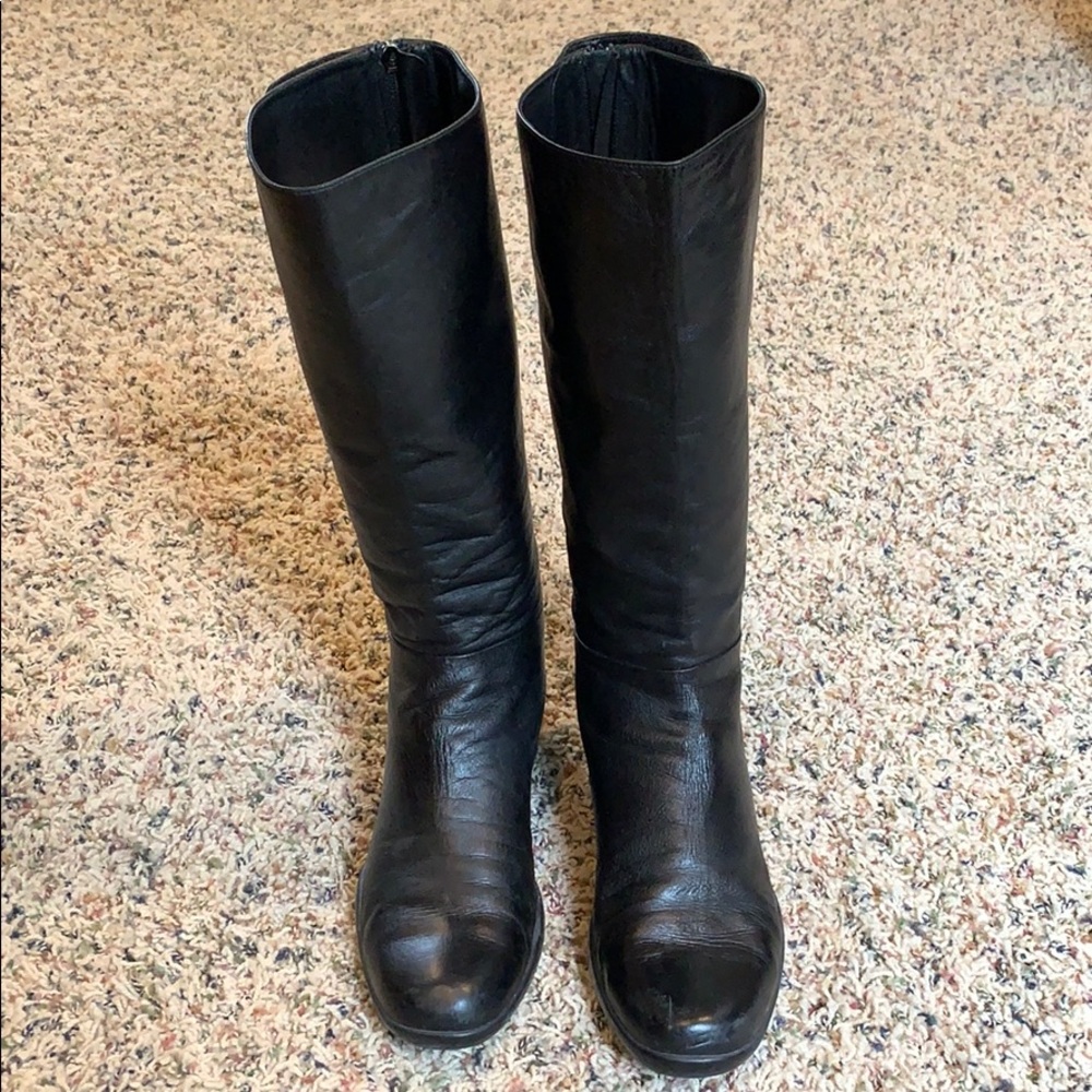 Prada Sport Black Leather Knee High Boots